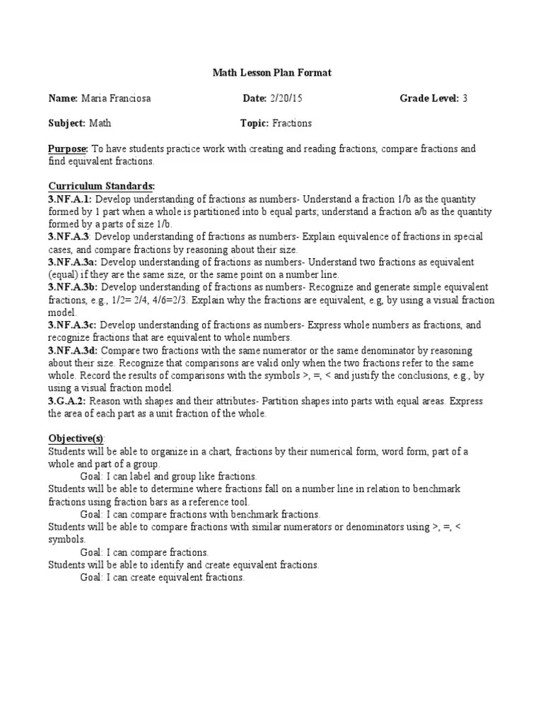 fraction centers lesson plan Fraction (Mathematics) Psychological