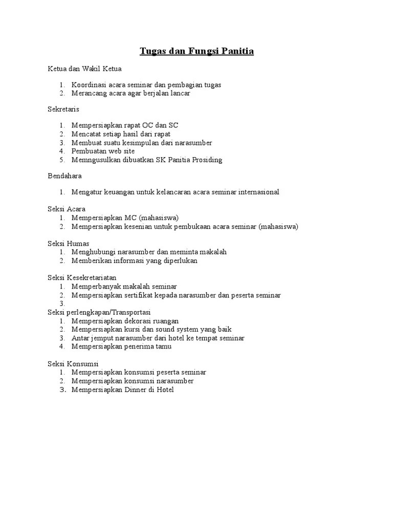 Tugas Dan Fungsi Panitia | PDF