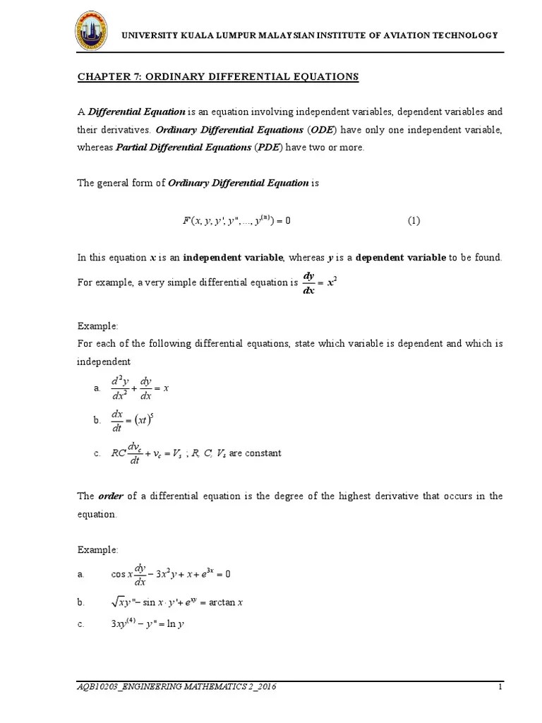 CHAPTER 7 DIFFERENTIAL EQUATIONS.pdf Ordinary Differential Equation