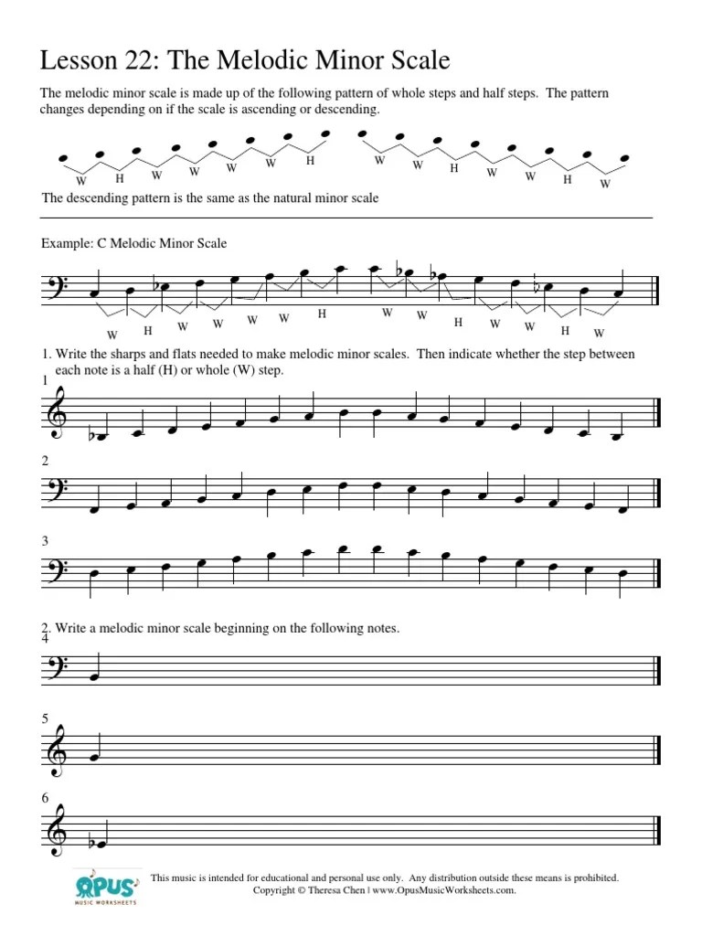 Music Theory Worksheet 22 Melodic Minor Scale