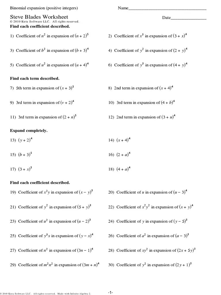 binomial expansion worksheet small group 20162017 Number Theory