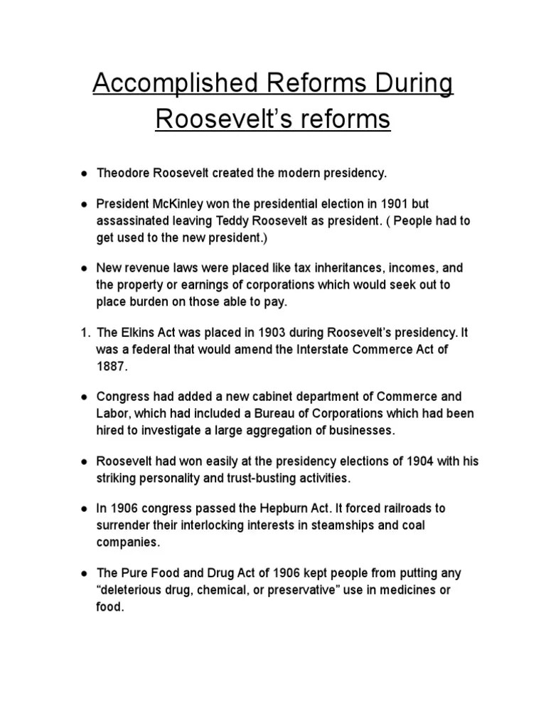 Reforms During Roosevelt's Reforms PDF
