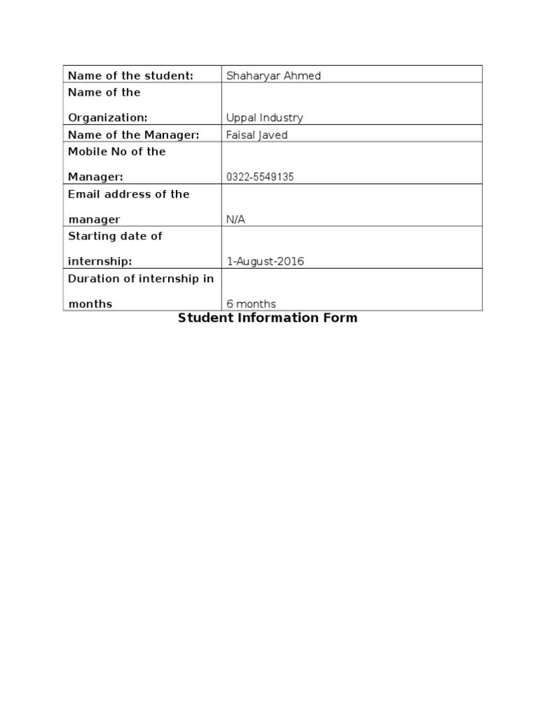 Student Info Form PDF