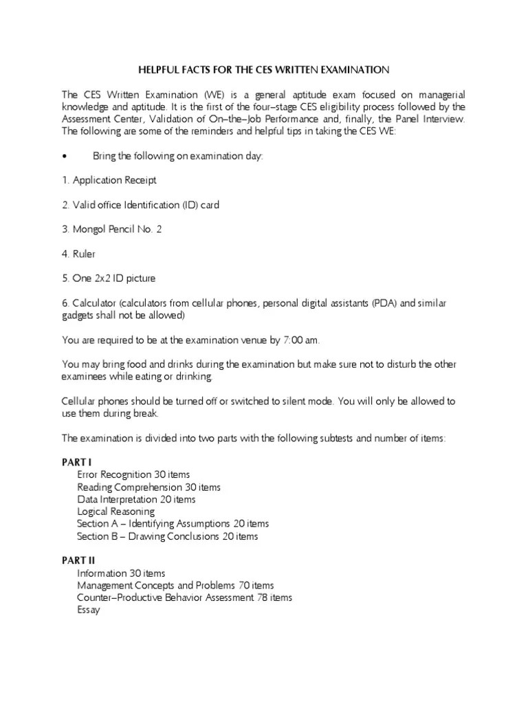 CES Exam Facts | PDF | Test (Assessment) | Evaluation Methods