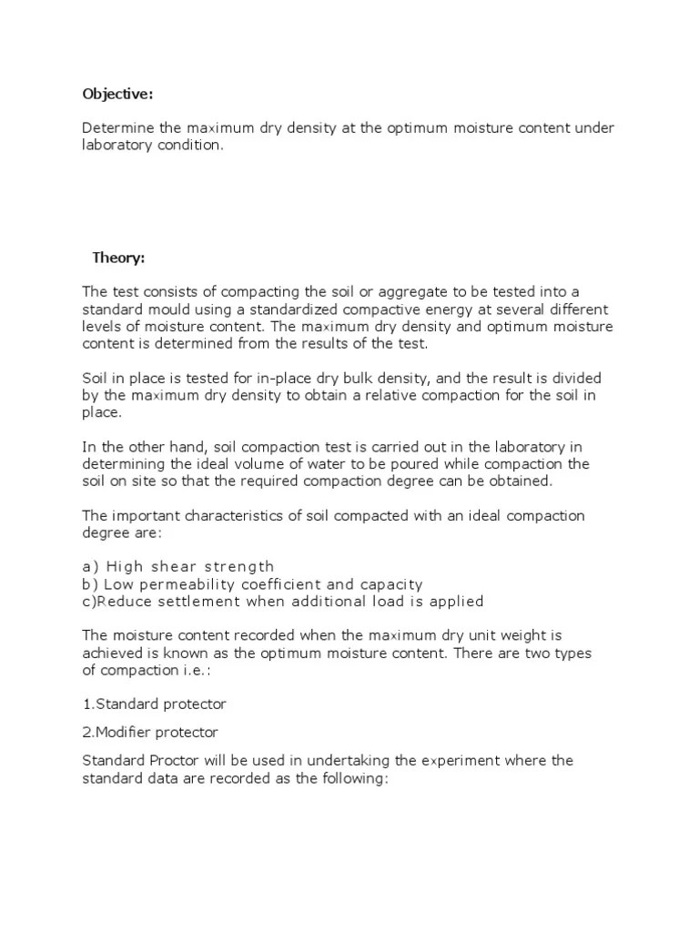 Compaction Test Report Soil Density