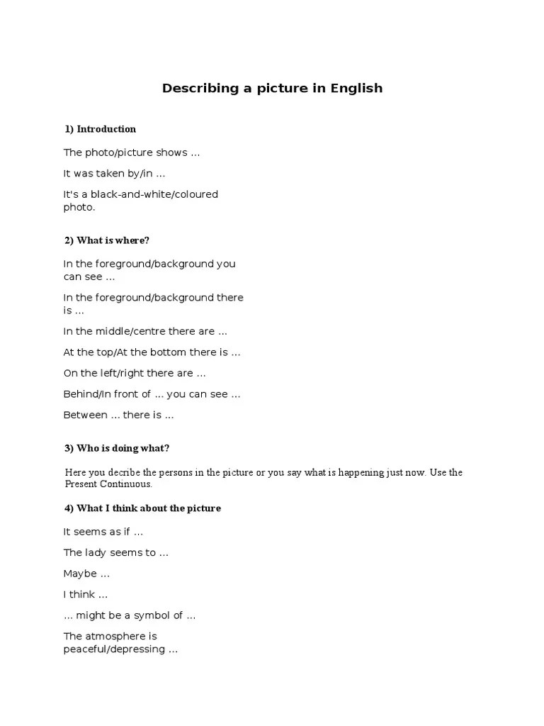 Describing a picture in English 1) Introduction