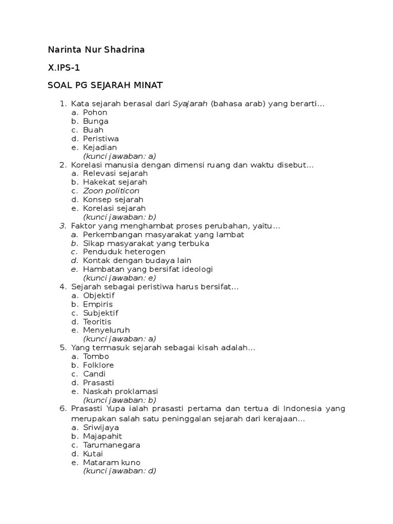 Soal Sejarah Minat Beserta Jawaban Untuk Kelas X | PDF