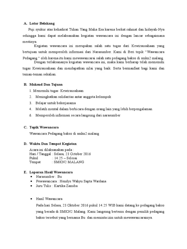 Contoh Laporan Wawancara Pedagang Bakso - Nusagates