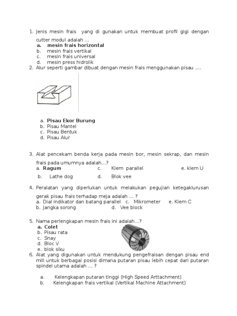 Jenis Mesin Frais Yang Di Gunakan Untuk Membuat Profil Gigi Dengan Cutter  Modul Adalah | PDF