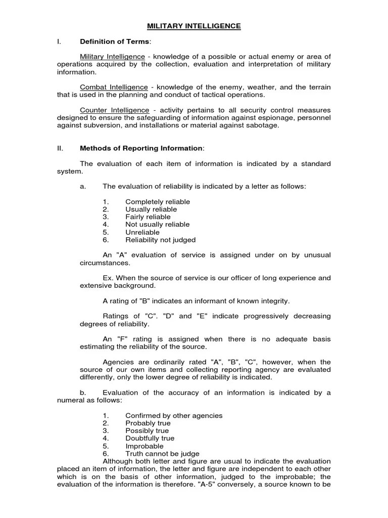 Military Intelligence Report Counterintelligence Military Intelligence