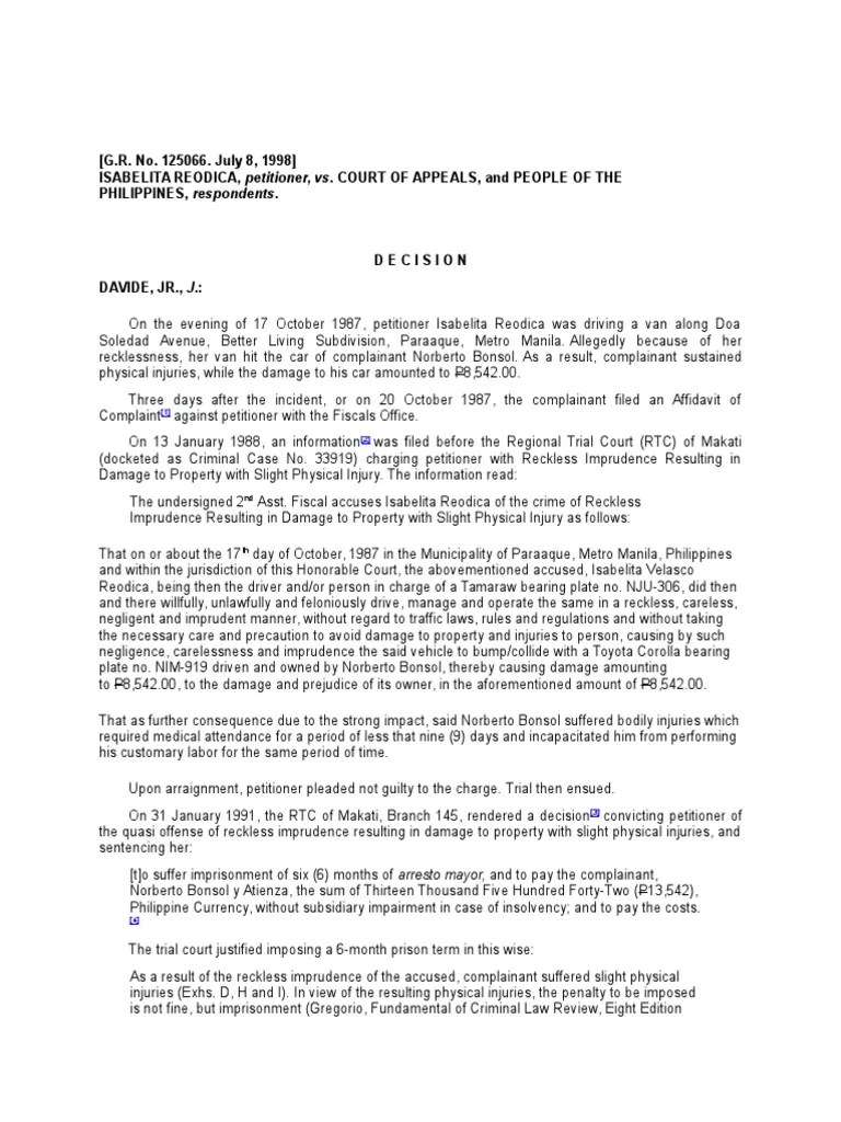 Reodica Vs CA PDF Statute Of Limitations Felony