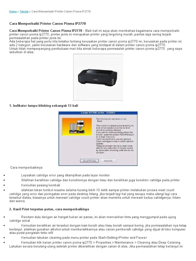 Cara Mengatasi Printer Canon Ip2770 Error Usb002