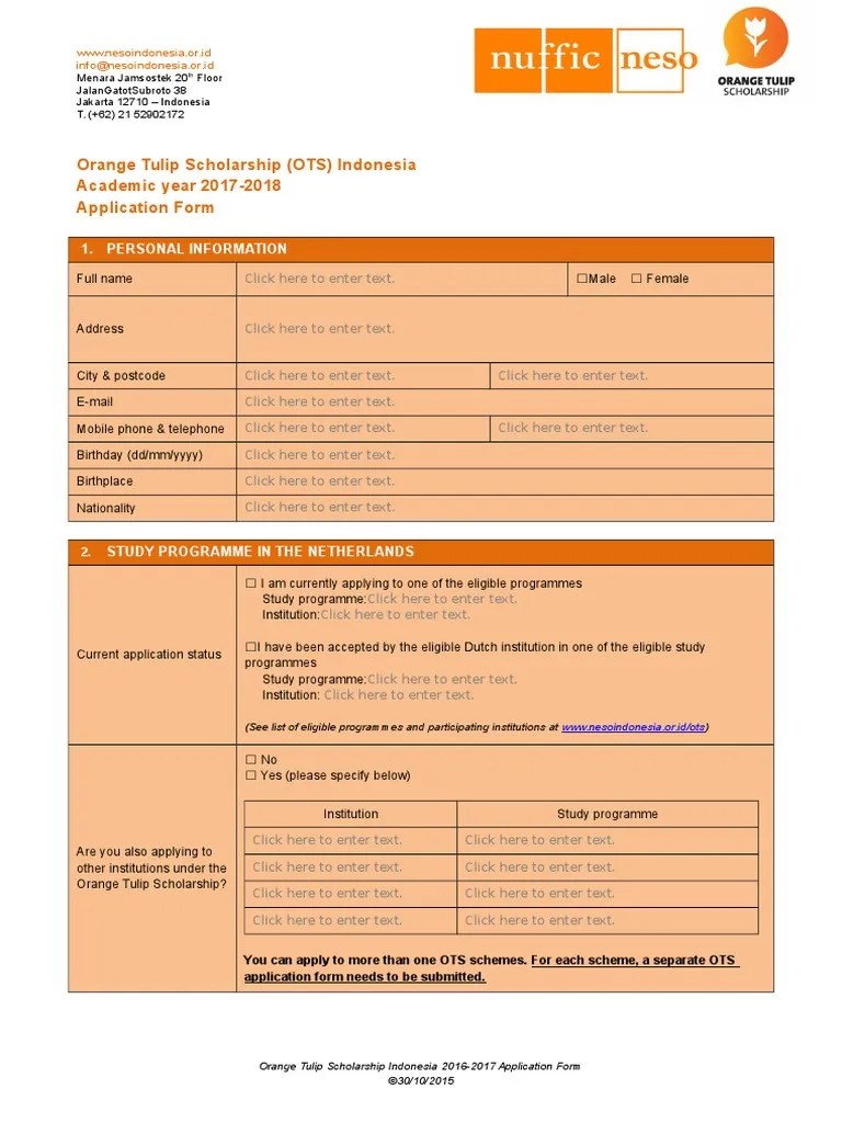 OTS Application Form 20172018 Test (Assessment) Academia Free 30