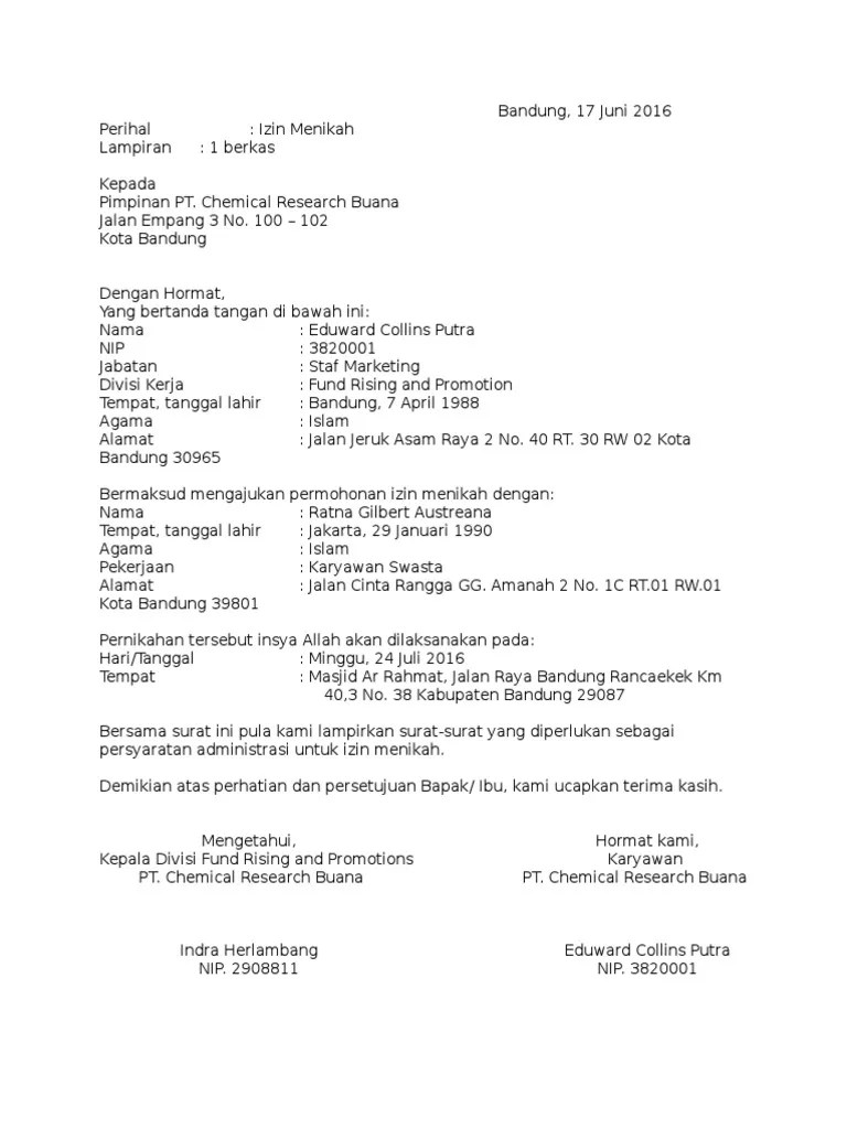 Contoh Surat Izin Menikah Untuk Perusahaan | Pdf