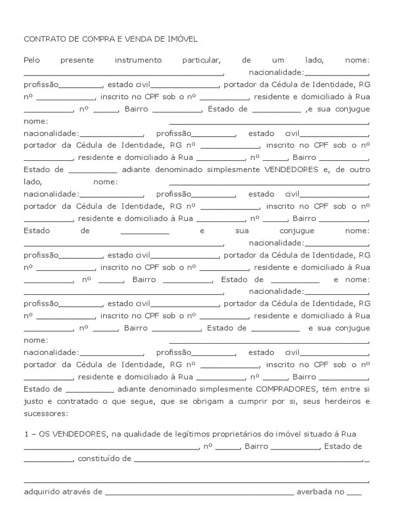 Contrato de Compra e Venda de Imóvel Impostos Governo