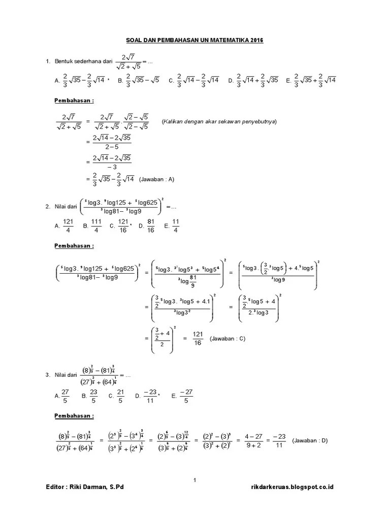 Soal Dan Pembahasan Un Mtk Sma 2016