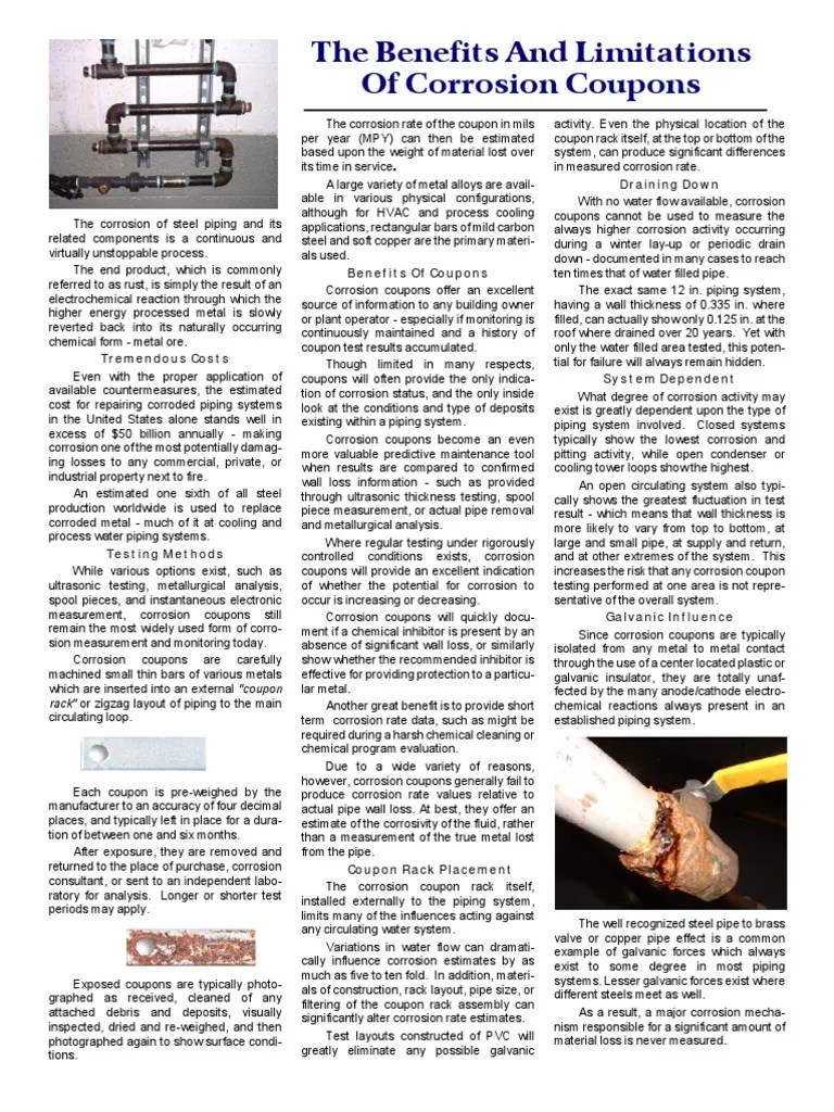 Corrosion Coupons PDF Corrosion Pipe (Fluid Conveyance)