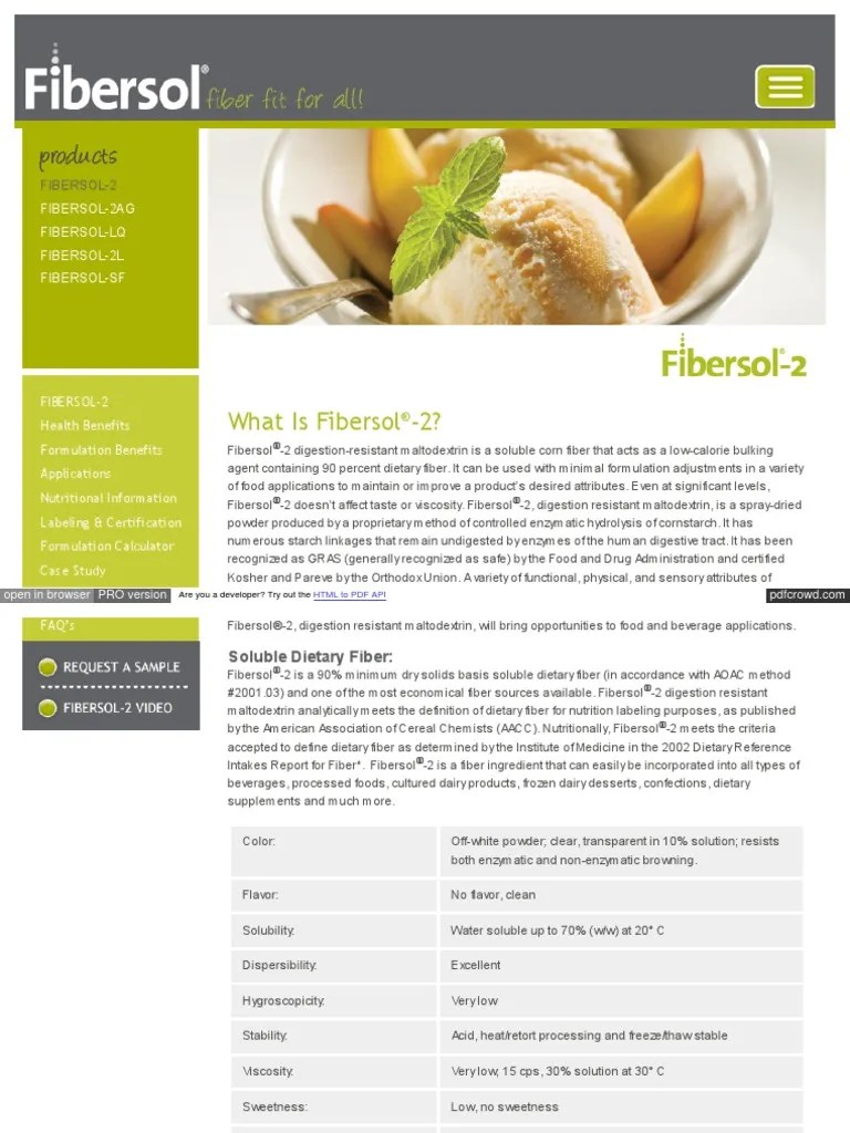 Fibersol 2 PDF Dietary Fiber Diet & Nutrition