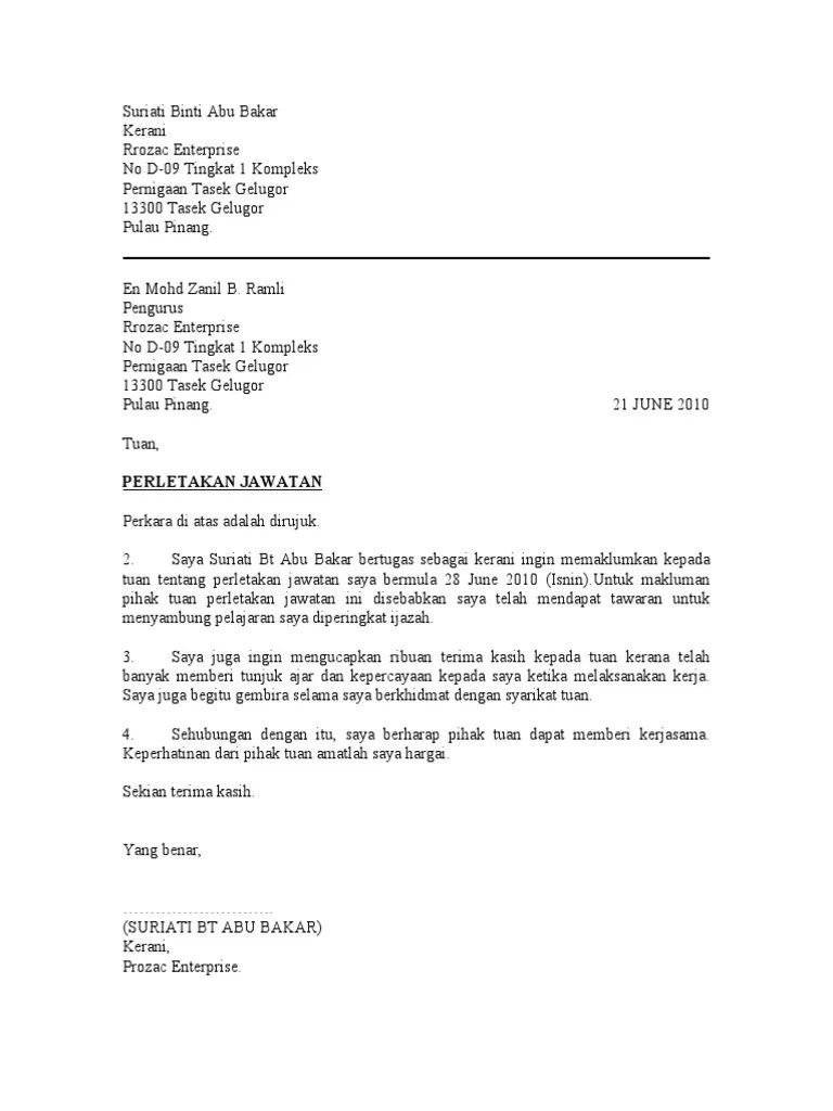 Check spelling or type a new query. Surat Perletakan Jawatan Sambung Belajar