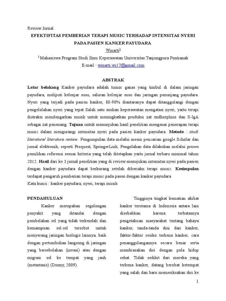 Review Jurnal Pemberian Terapi Music Terhadap Nyeri Pada Pasien Kanker