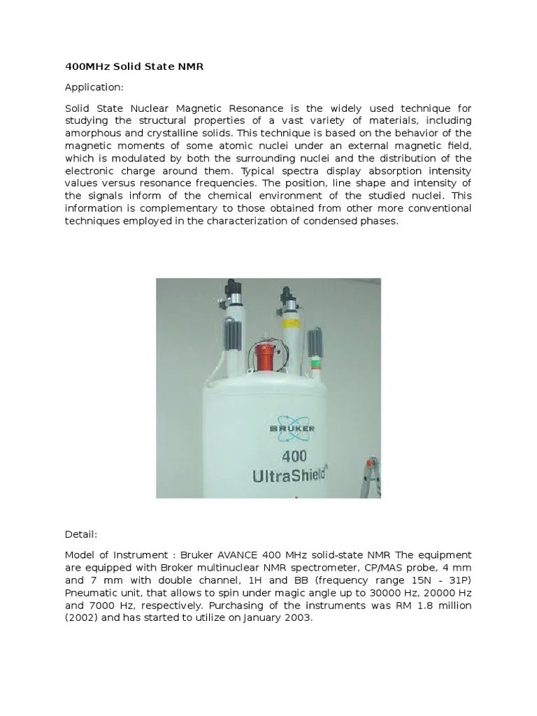 400MHz Solid State NMR | PDF | Nuclear Magnetic Resonance | Nuclear