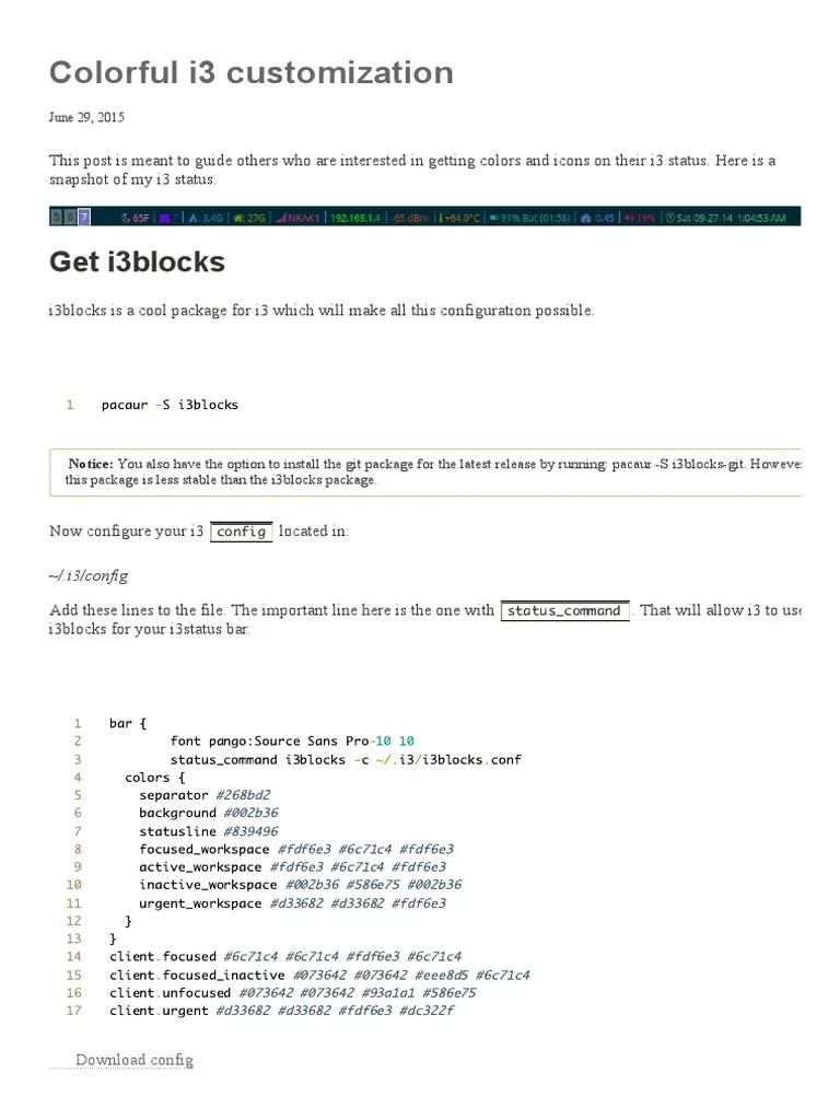Colorful i3 customization guide for icons and status bar PDF System Software Digital