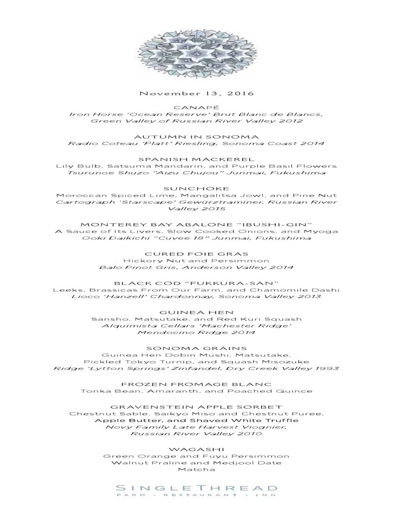 Sample Single Thread Menu