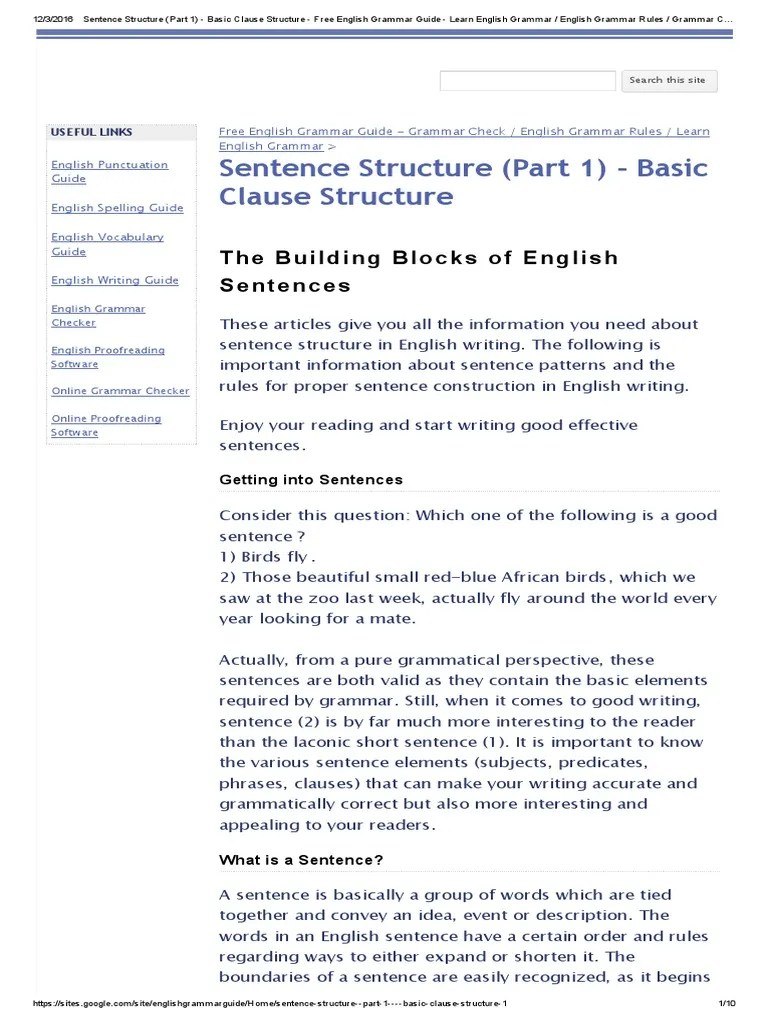 Sentence Structure (Part 1) Basic Clause Structure Free English Grammar Guide Learn