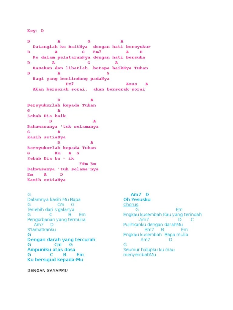 Bersyukurlah Kepada Tuhan Sebab Ia Baik Chord - Berbagai Sebab