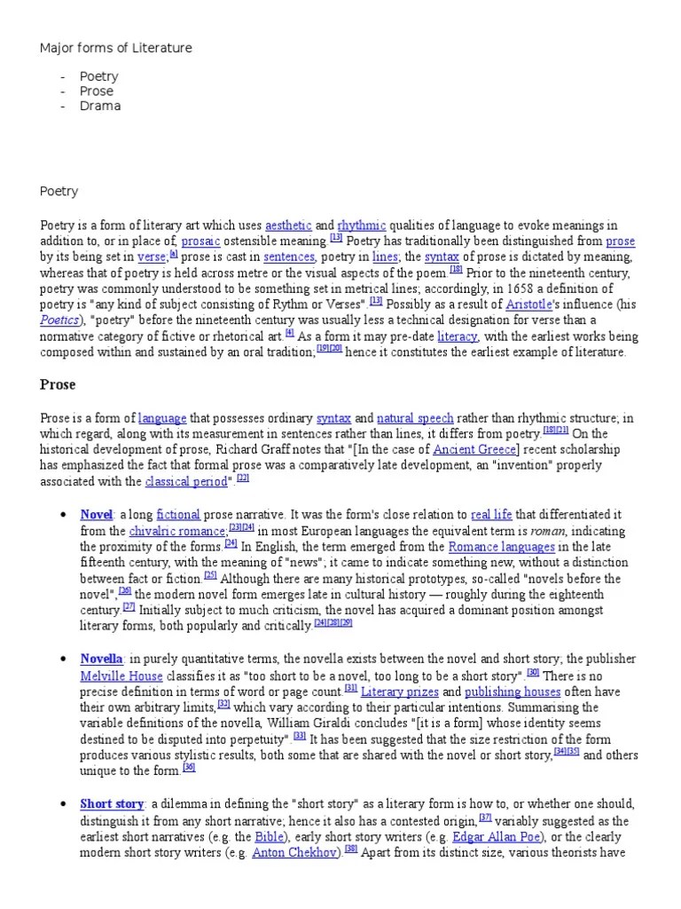 Major Forms of Literature Prose Poetry