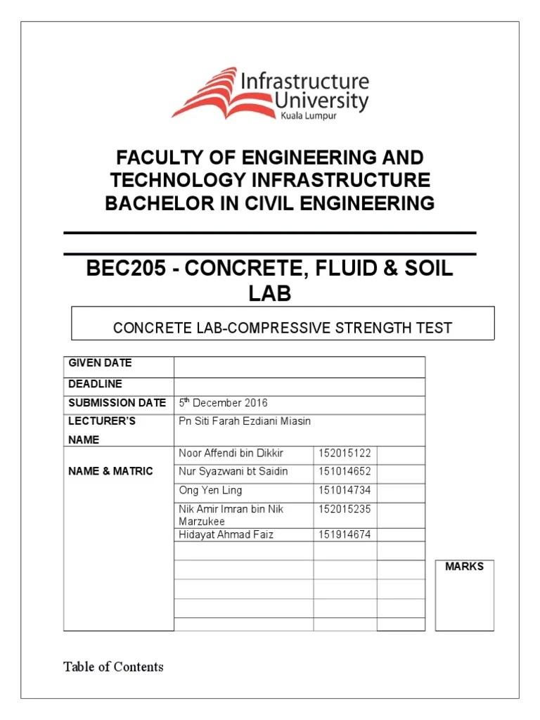 Lab Report Strength Concrete Materials Science
