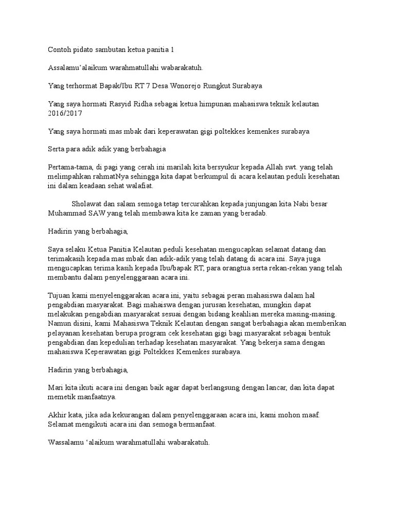 Contoh Pidato Sambutan Ketua Panitia | PDF
