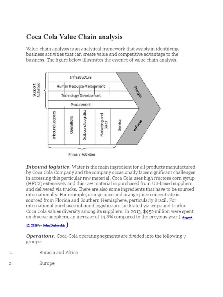 Coca Cola Value Chain Analysis Coca Cola The Coca Cola Company