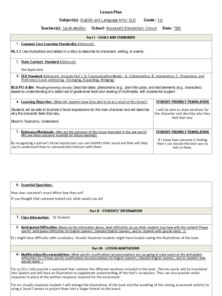 ela eld lesson plan | Educational Assessment | Special Education | Free