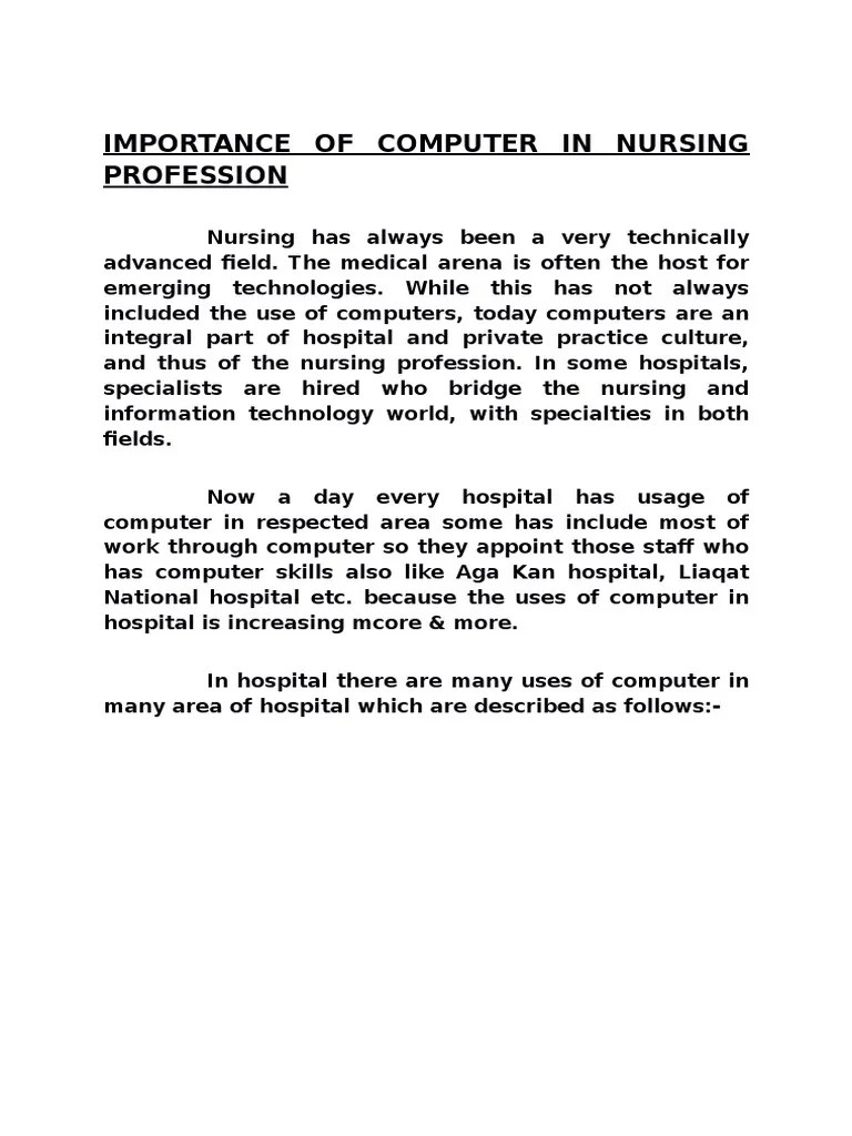 Importance of Computer in Nursing Profession Hospital Nursing
