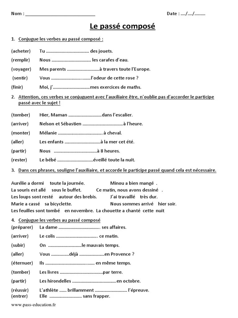 Autres ressources liées au sujet. Passe Compose Cm1 Cm2 Exercices Corriges Conjugaison Cycle 3