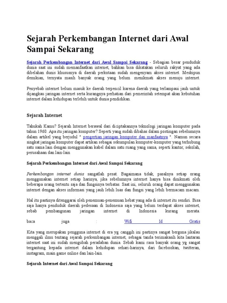 Sejarah Perkembangan Internet Dari Awal Sampai Sekarang | PDF