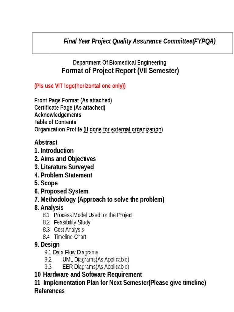 Format of Project Synopsis ReportVII Biomedical Engineering