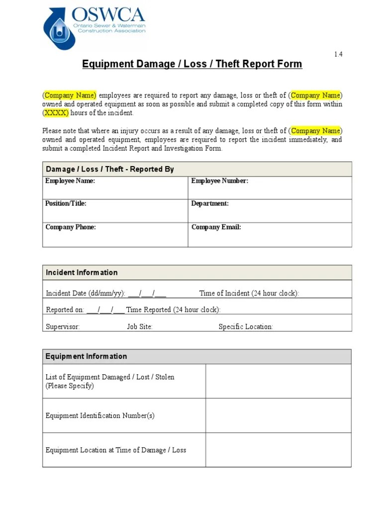 1 04 Finance & Administration Equipment Damage or Loss or Theft Report Form