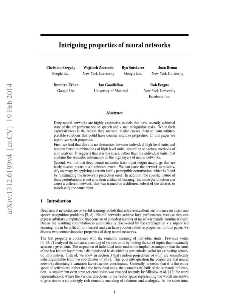 Szegedy 2014 Intriguing properties of neural networks.pdf Deep