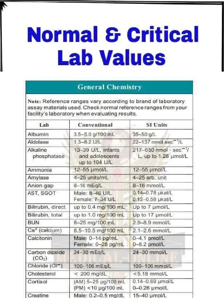 Critical Lab Values PDF PDF