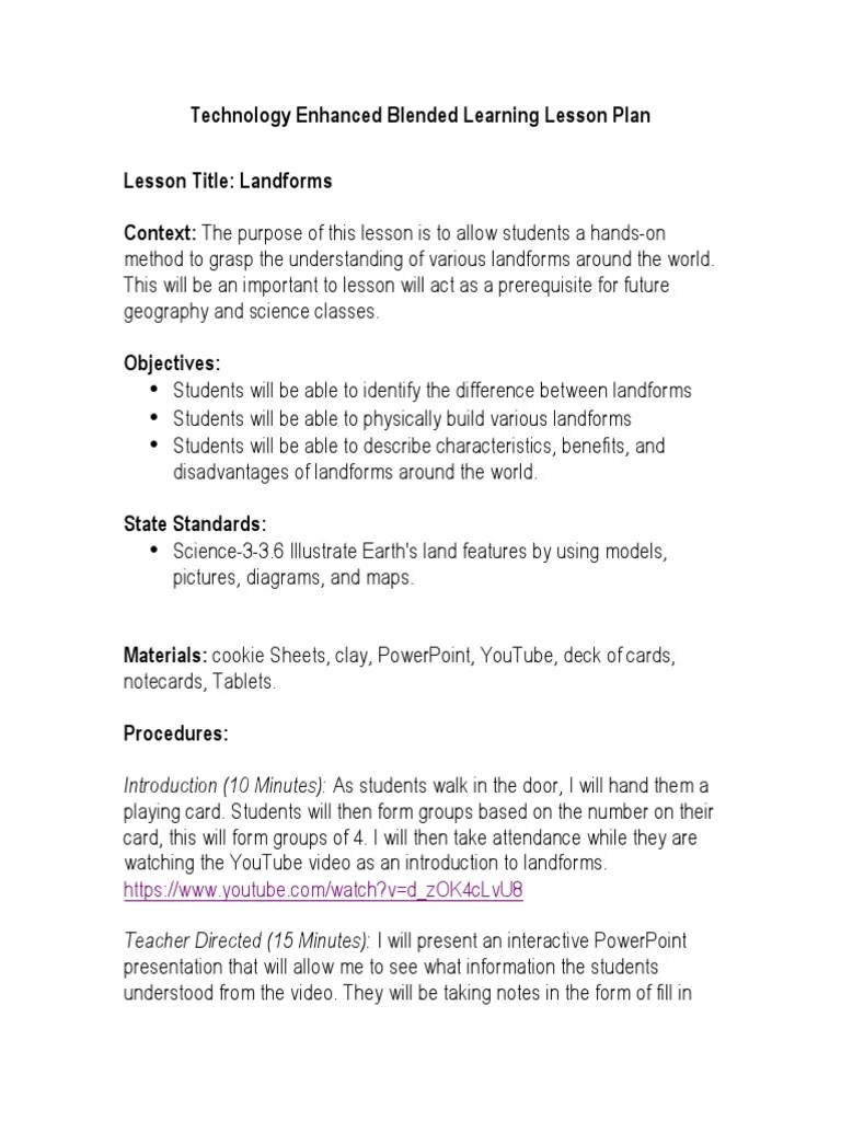 technology enhanced blended learning lesson plan Lesson Plan Education Theory