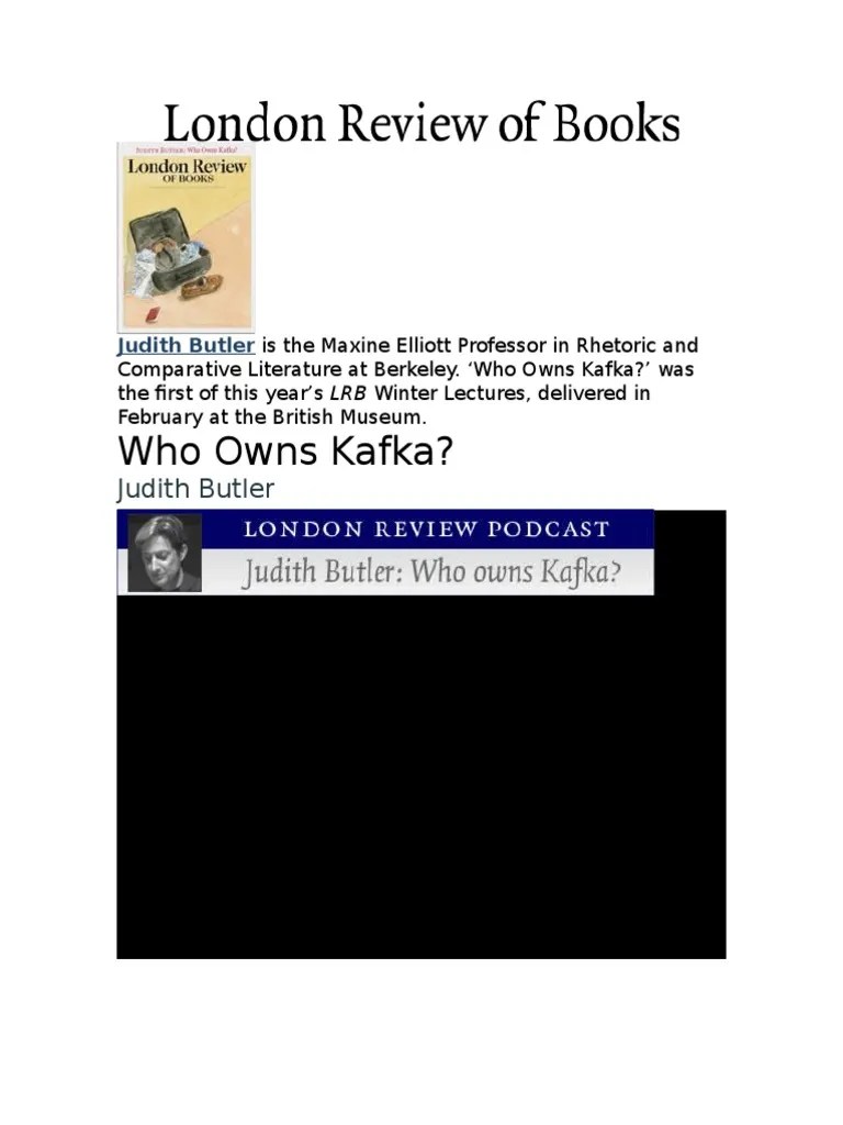 Judith ButlerWho Owns Kafka Franz Kafka Zionism