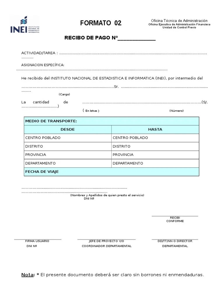 Formato 02 Recibo Pago Transporte No Regulares 20.06.16