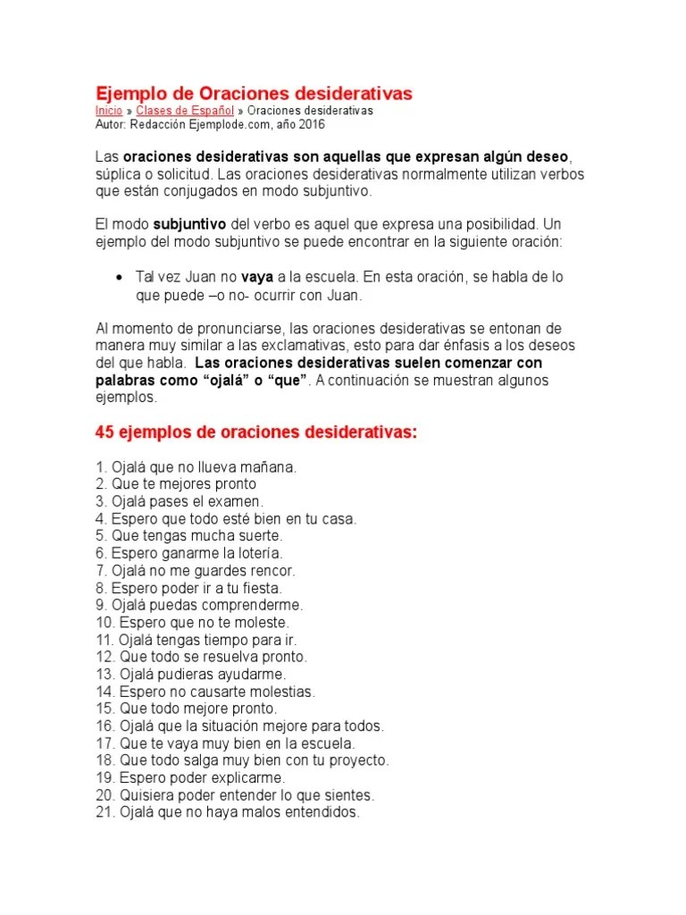 Oraciones desiderativas Oración (Lingüística) Verbo