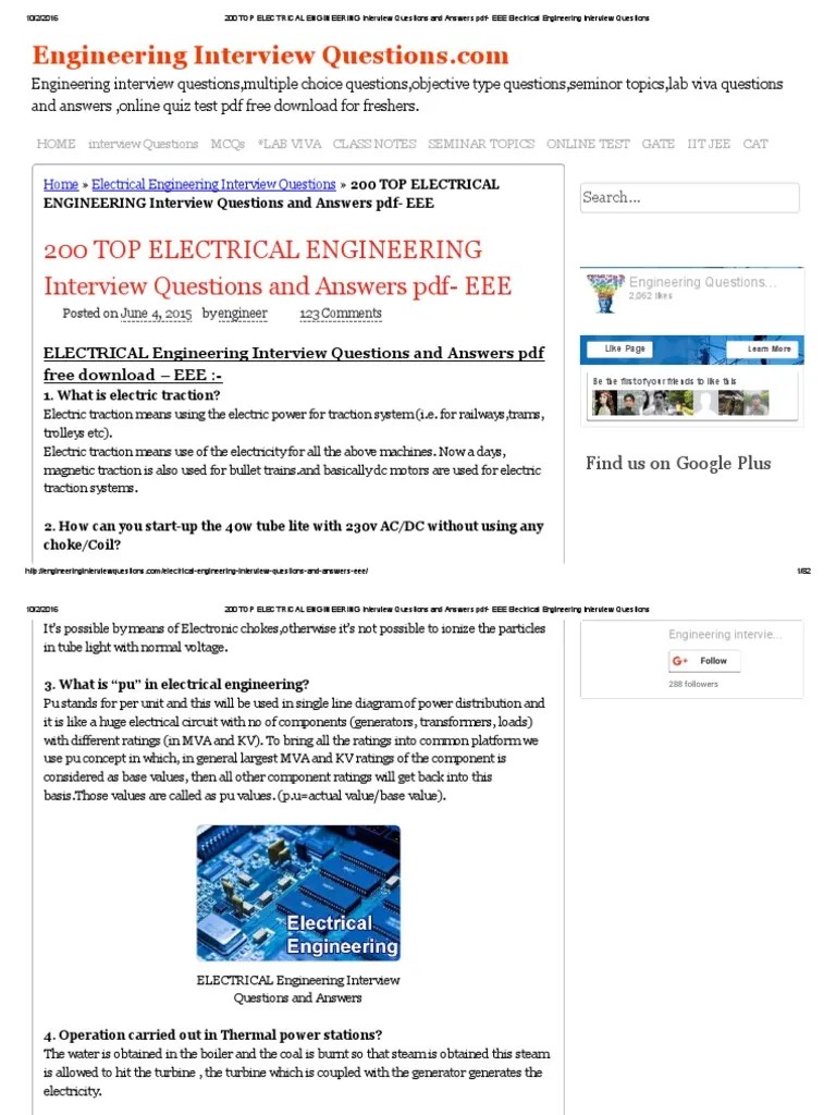 200 TOP ELECTRICAL ENGINEERING Interview Questions and Answers PDF EEE