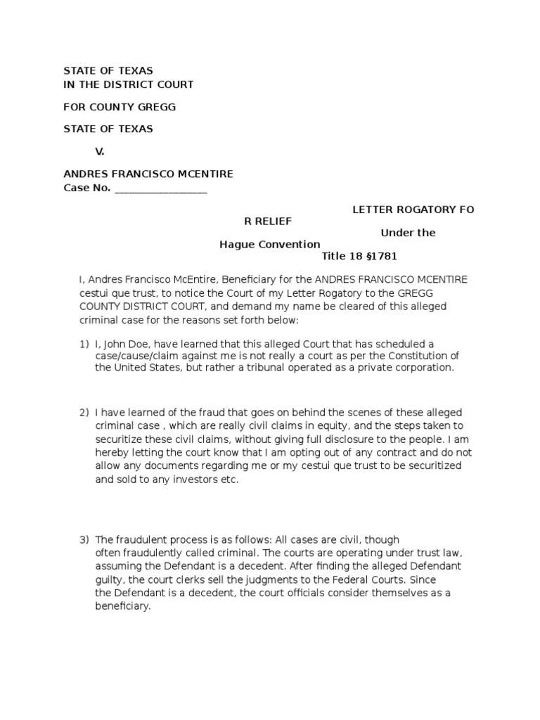 Letter Rogatory State Criminal Cases Securities (Finance) Trust Law