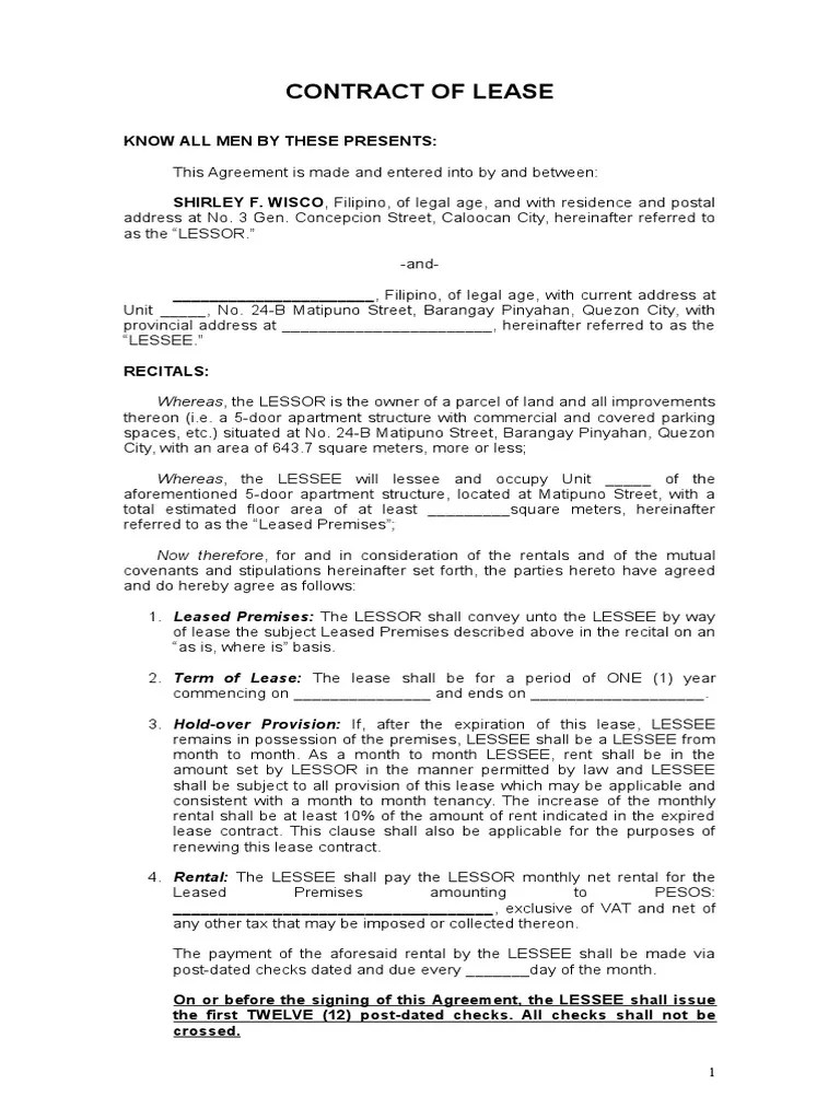 Lease Contract Sample Lease Common Law