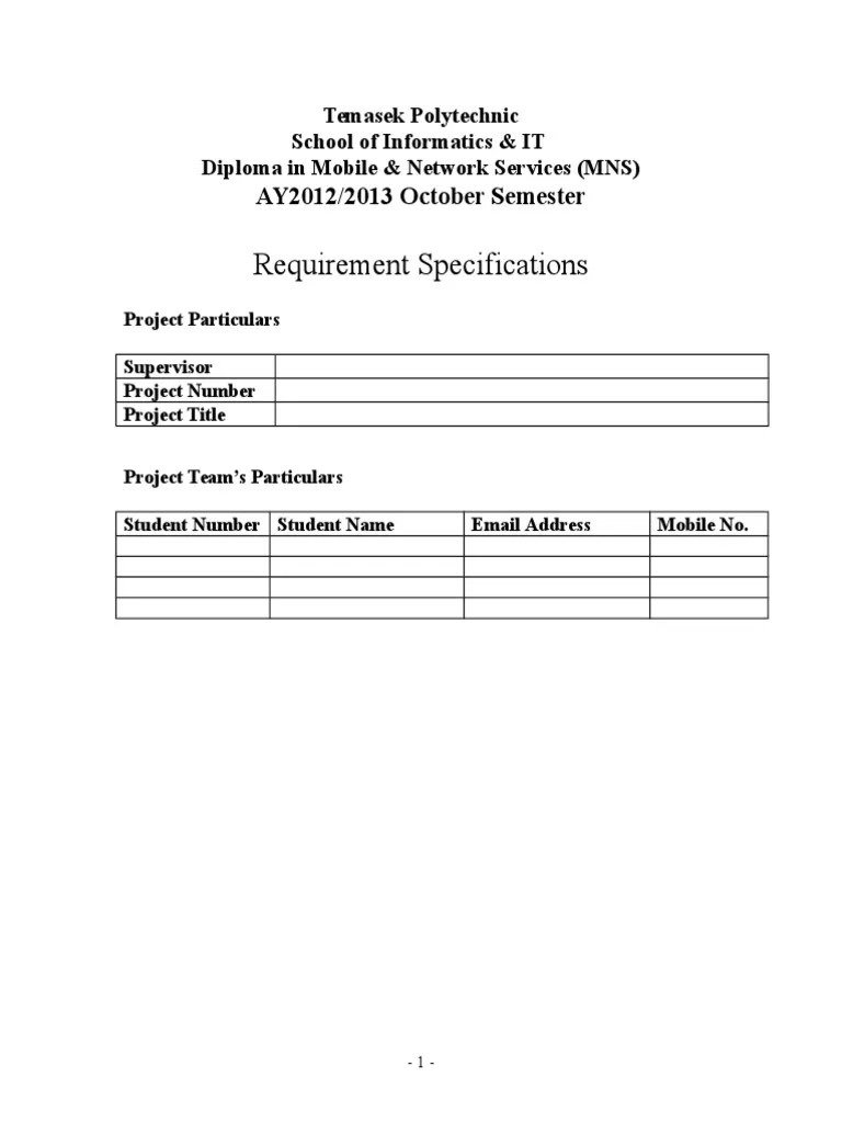 Requirement Specifications Template Specification (Technical Standard