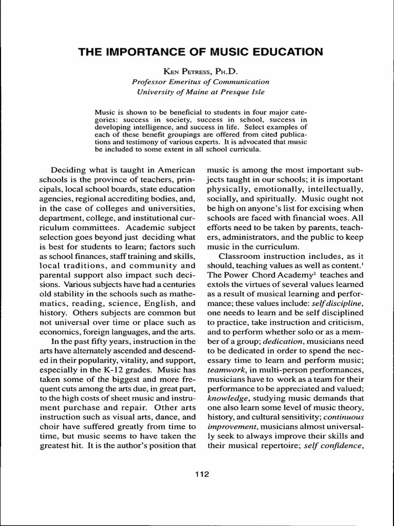 the importance of music education Music Education Sat